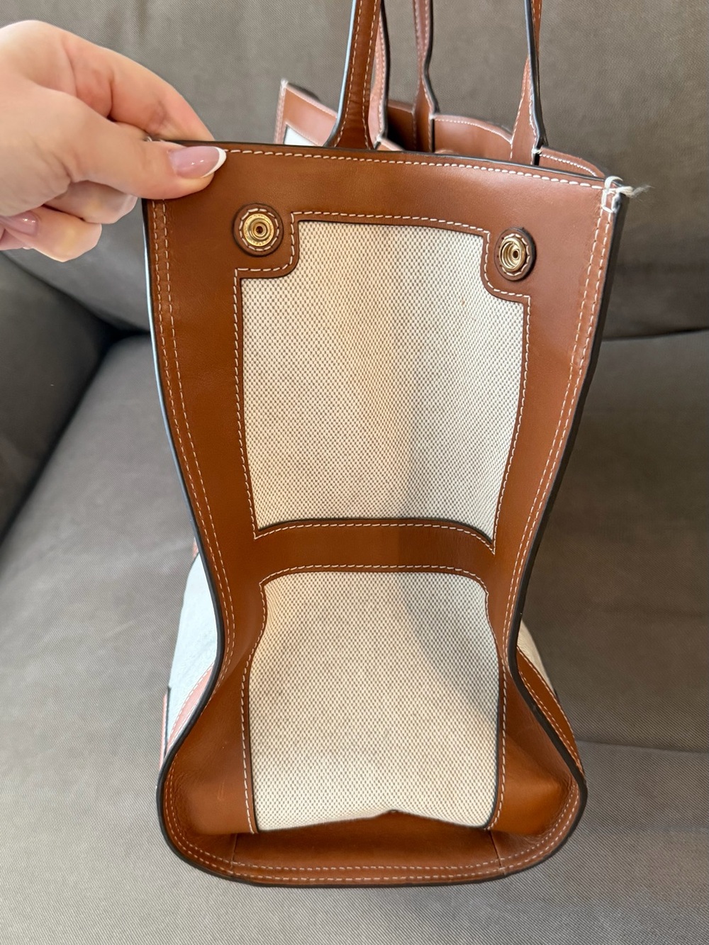 Authentic Tory Burch Ella Large Canvas Quadrant Tote Bag - Picture 12 of 13